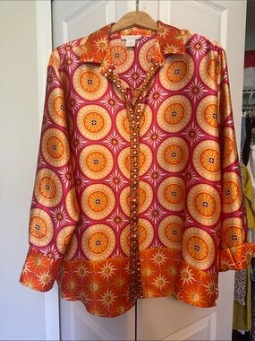 House of Harlow 1960 Orange & Pink Medallion Print Blouse